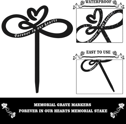 Forever in Our Hearts Memorial Stake – Metal Grave Marker for Cemetery, Remembrance Stake Decor for Garden Yard Grave Site Outdoor