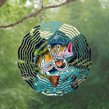 Hanging Fishing Wind Spinner for Outdoor Indoor Stainless Steel Wind Sculptures 10 Inch Cool Animal Go Fishing Metal Wind Spinner for Yard Garden Living Room Fishing Tackle Shop Great Gift for Friend