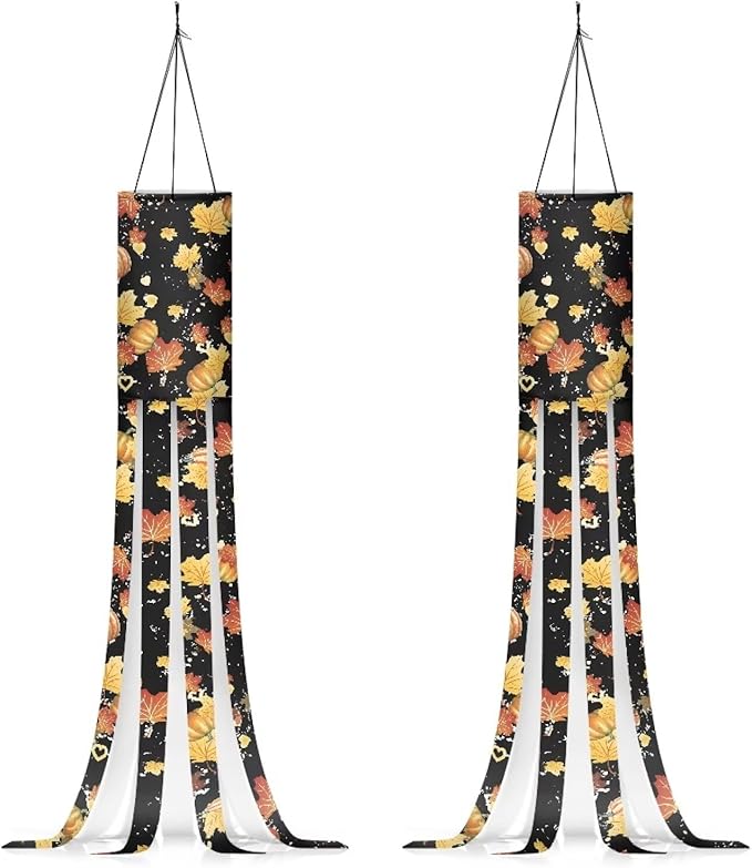 Maple Leaf Print Hanging Windsock 2 Pieces, Lightweight Machine Washable Fabric Polyester Outdoor Hanging Wind Socks, Home Yard Patio Lawn Garden Thanksgiving Decor
