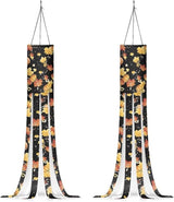 Maple Leaf Print Hanging Windsock 2 Pieces, Lightweight Machine Washable Fabric Polyester Outdoor Hanging Wind Socks, Home Yard Patio Lawn Garden Thanksgiving Decor