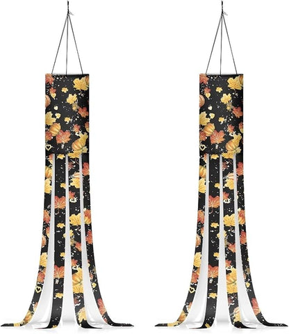 Maple Leaf Print Hanging Windsock 2 Pieces, Lightweight Machine Washable Fabric Polyester Outdoor Hanging Wind Socks, Home Yard Patio Lawn Garden Thanksgiving Decor