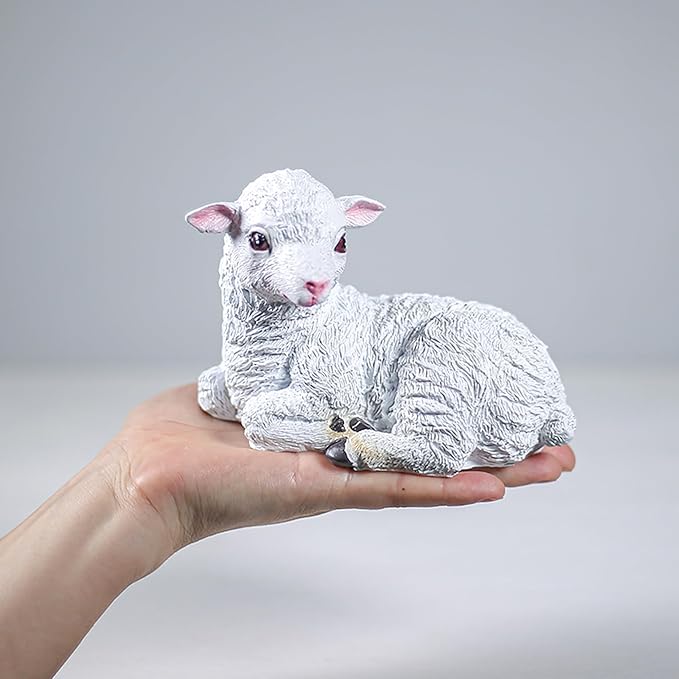 Outdoor Resin Sheep Sculpture Decoration Garden Farm Yard Gift Artificial Lamb Sculpture 5.9 x 3.9 x 3.5 inches