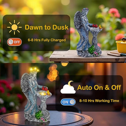 Mrocioa Solar Outdoor Garden Decor Angel Statue Light with Color Changing Birdbath, Waterproof Led Home Decor Figurine Lights for Yard Patio Front Porch, Housewarming Gifts for Easter Spring