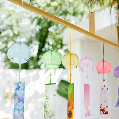 MrMrKura 6 Pcs Japanese Wind Chimes, Colorful Glass Wind Chimes with Label Handmade Bell Wind Chime Pendent for Outside Garden Patio Home Decor (Colorful)