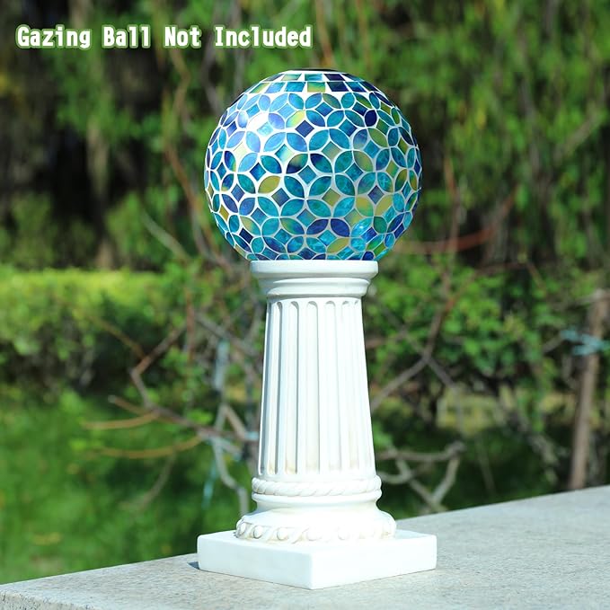 VCUTEKA Gazing Ball Stand, Roman Column Gazing Globe Stand for 8-10 Inch Garden Gazing Globe, Indoor/Outdoor Décor Accessories, White 9.6" H