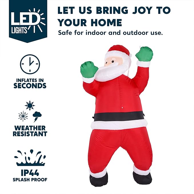 Joiedomi 5.5 FT Tall Christmas Inflatables Outdoor Decorations Hanging Santa with Gift Bag, Christmas Blow Up Climbing Santa Yard Decoration with Build-in LED for Xmas Party, Garden, Lawn Decor