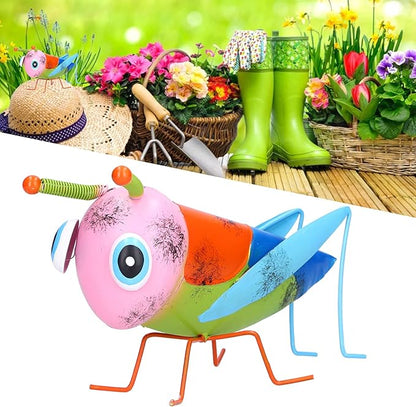 Iron Grasshopper Garden Ornament, Metal Sculpture for Outdoor Patio Lawn Decor, Hand - Painted Anti - Animal Figurine with Vivid Colors for Yard and Home Decoratio (Pink)