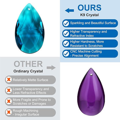 PATIKIL K9 Crystal Pendants Teardrop Beads, 10 Pack 38mm Chandelier Prisms Parts Hanging Beads DIY Lamp for Arts Crafts Decoration, Sky Blue