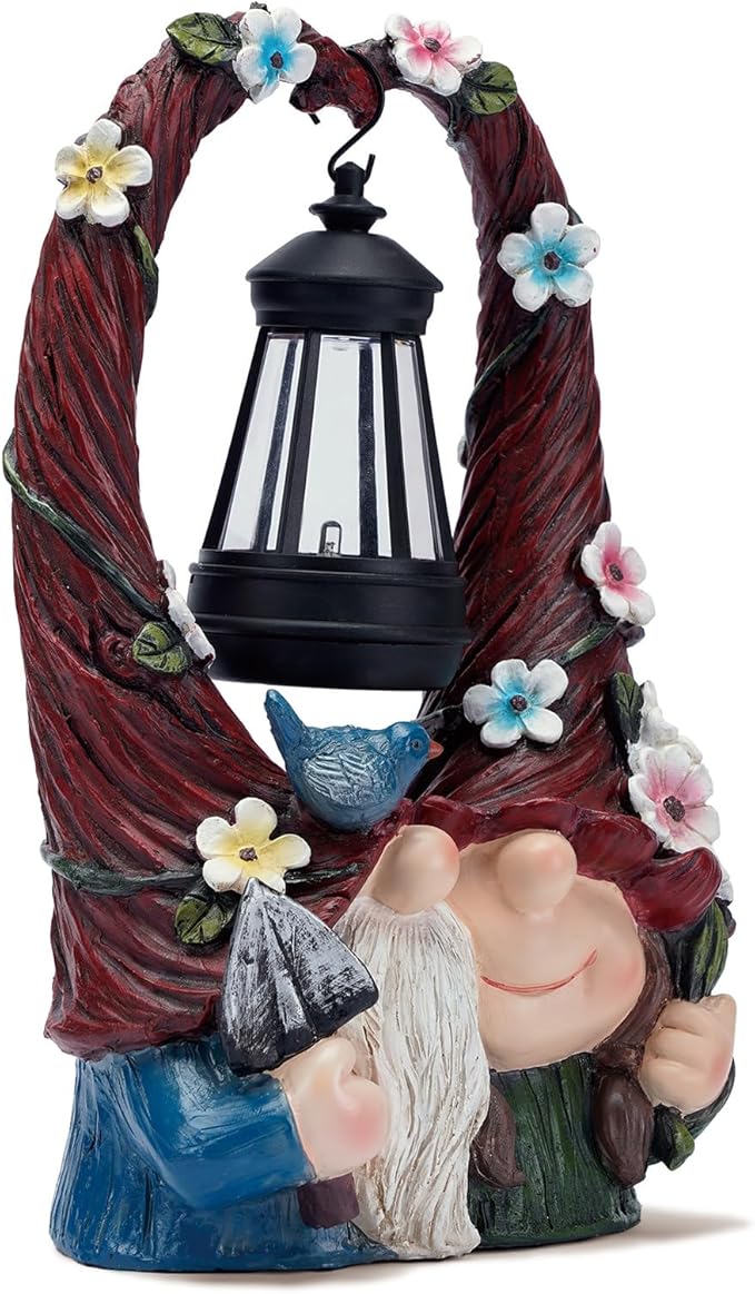 Joint Honglin Outdoor Couple Gnome Decorations with Solar Light Lantern Double Cute Gnomes Resin Statues Outdoor Decor Gifts for Valentine's Day Anniversary(Couple Gnome)