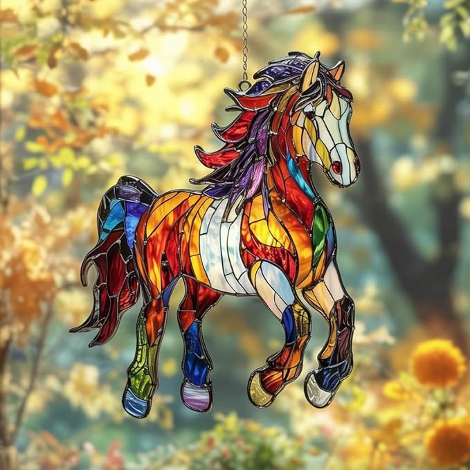 Acrylic Suncatcher Indoor Colorful Window Hanging Ornament Outdoor Sun Catcher Panel for Home Decor Car Garden Crystal Gift Horse Faux Mosaic Suncatcher