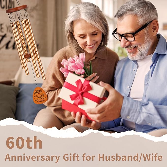 60th Anniversary Wedding Wind Chime with Meaningful Sayings, Happy 60th Anniversary Decorations Romantic Gifts for Couple, Parents, Wife, Husband, Friends, Diamond Anniversary Keepsake