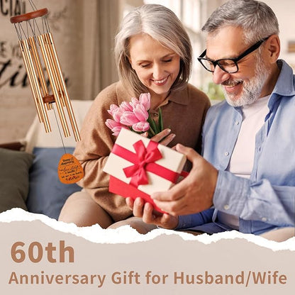 60th Anniversary Wedding Wind Chime with Meaningful Sayings, Happy 60th Anniversary Decorations Romantic Gifts for Couple, Parents, Wife, Husband, Friends, Diamond Anniversary Keepsake