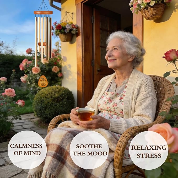 Mimi Gifts Wind Chimes - Metal Windchimes with Greeting Card for Grandma Outside Garden Patio Yard Art Hanging Decor Appreciation Mother's Day Birthday Gift for Grandmother from Grandkids