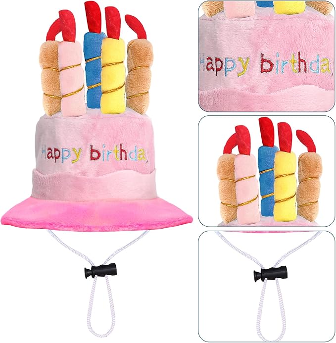 Happy Birthday Porch Goose Outfits with Birthday Cake Hat and Bandana for 17" 23" Cement Lawn Goose Statue Costume for Luau Party Outdoor Garden Yard Decor (Pink)