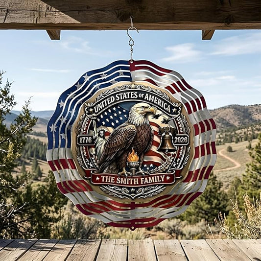 Patriotic Eagle USA 250th Anniversary Wind Spinner, 1776-2026 Metal Outdoor Decor, Liberty Bell & Betsy Ross Design, Independence Day Gift, 8-inch Spinner 2