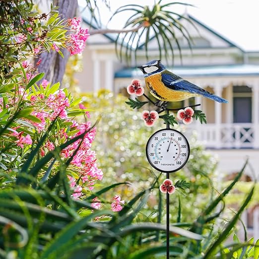 Hummingbird Outdoor Thermometer, 35" Tall No Battery Needed Outside Thermometer with Garden Stake, Indoor Wall Thermometer for Yard Patio Decor