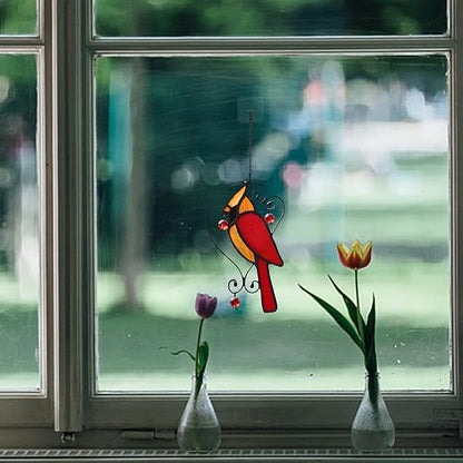 Red Cardinal Decor Stained Glass Window Hanging,Bird Ornaments Suncatcher for Window,Cardinal Gifts for Grandma,Mom, Sympathy Grief Memorial Gift (Red)