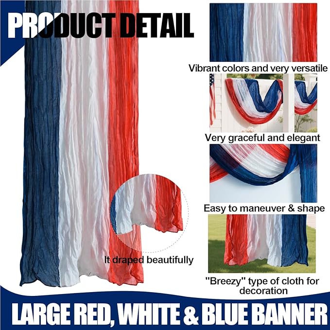 3 * 20ft Patriotic Bunting Banner 4th of July American Bunting Flag Red White and Blue Banner Outdoor Decoration for Independence Day Party Labor Day Veterans Day Memorial Day Porch Yard Door