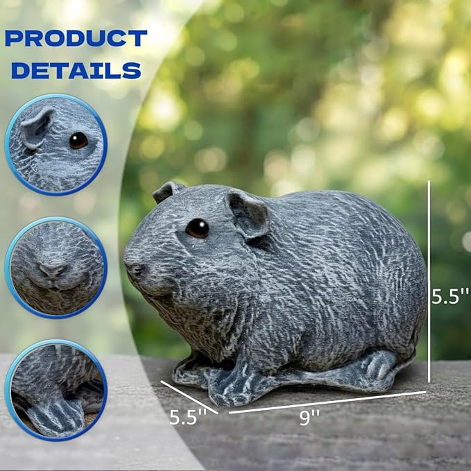 OLOMA Guinea Pig Lawn Accent Statue Solid Concrete Animal Art with Protective Resin Surface All Season Weatherproof Outdoor Indoor Decor for Home Yard Patio Lawn Shelf Display