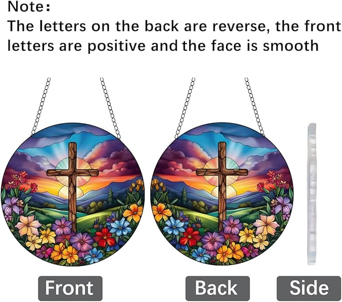 Cross Flowers Stained Window Hangings with Chain – Acrylic Cross Flowers Ornament for Garden, Patio and Indoor Decor, Housewarming Gift for Mom, Grandma