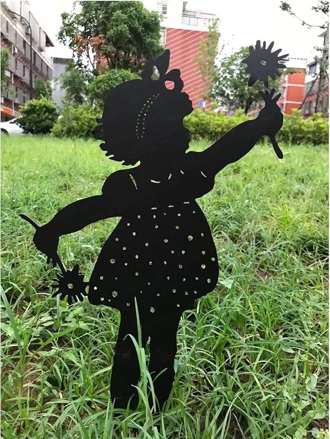 Butterfly Girl Silhouette Sculpture,Shadow Art Garden Figurines, Metal Garden Fence Stake for Lawn Outdoor Patio Home Decor (A)