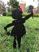 Butterfly Girl Silhouette Sculpture,Shadow Art Garden Figurines, Metal Garden Fence Stake for Lawn Outdoor Patio Home Decor (A)