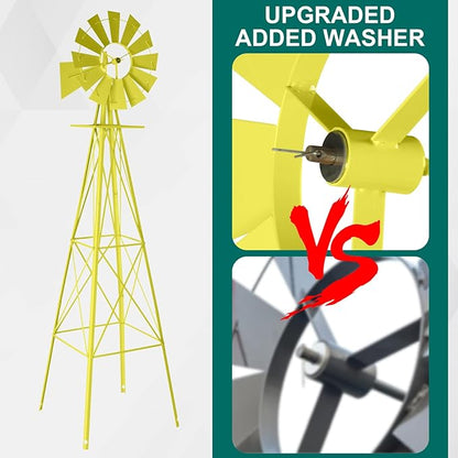 Metal Windmill for Garden Yard Decor, 8ft Tall Windmill Pinwheels Outdoor with Spinning Blades, Weather Vanes Lawn Ornaments, Weather-Resistant, Yellow