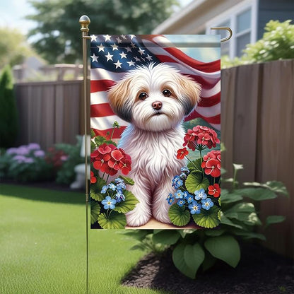 Starlit Patio 4th of July Garden Flag 12x18 Double Sided Maltese Dog Welcome American USA Patriotic Garden Flags for Memorial Day Independence Day Outdoor Decor Outside Decoration Yard Flag