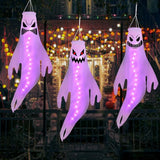 Geefuun 3PCS Purple Halloween Fierce Ghost Windsocks Hanging Decorations - 43 Inch Flag Wind Socks for Home Yard Outdoor Decor Party Supplies (Batteries Not Included,No Timer)