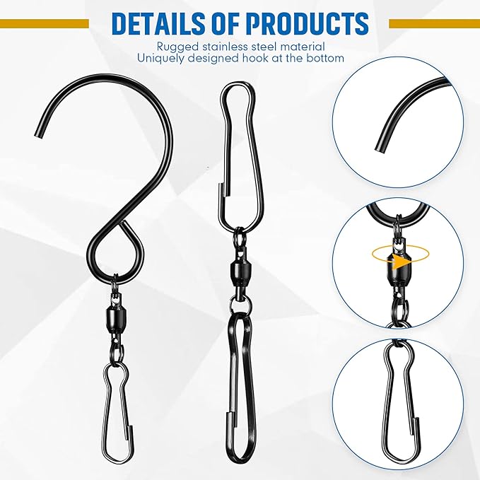 Jetec 20 Pieces Wind Spinner Swivel Hooks 360 Degree Dual Spinning Windsock Chime Supplies Hanger Swivels Clip Hanging Hooks with Storage Box for Wind Spinners Supply, 2 Styles (Black)