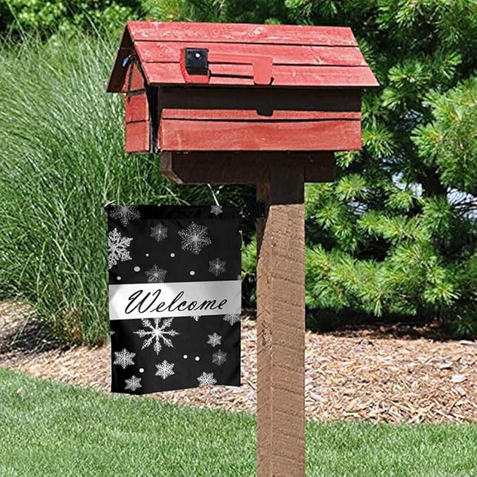 Gkyygk Winter Snowflake Christmas Welcome Garden Flag 12x18 Inch Double Sided Small Burlap Banners Yard House Decor for Men Women