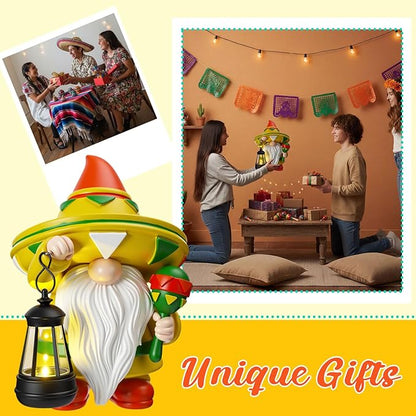 Capoda 8" Cinco de Mayo Decorations Gnomes Figurine with Solar Lights Mexican Gnomes Figures for Fiesta Table Centerpiece Taco Tuesday Outdoor Garden Resin Carnival Cinco de Mayo Statue Decor(Mexican)