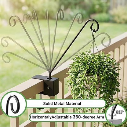 4 Pack Heavy Duty Deck Hook, 17 Inch Railing Hook, 360 Degree Swivel Plant Hanger, Solid Metal Deck Hangers for Hanging Bird Feeders, Wind Chimes, Lanterns and Flower Pots, Black