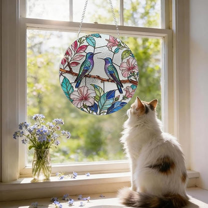 Hummingbird Flower Plant Suncatcher, Colorful Window Door Decoration, Acrylic Wall Hanging Art, Home Garden Decors, Mother's Day Christmas Festival Decor Ornament, Gift for Birds Lover