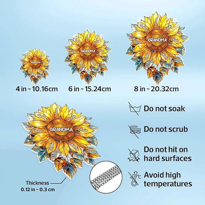 Personalized Grandma Mom Sunflower Acrylic Sun Catcher Gift for Mothers Day, Custom Grandkids Names Window Hanging Decor Ornament Gift for Mama Nana, Faux Stained Glass Ocean Decor