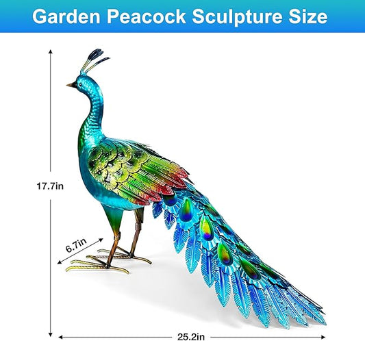 Elegant Metal Peacock Statue – Vibrant Garden Statues and Durable Metal Yard Art with Stunning Blue-Green - Peacock Decort for Patio Lawn or Backyard - Heartfelt Outdoor Art Gift for Women