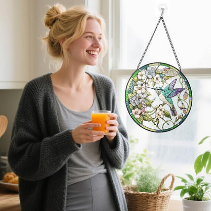 Stained Glass Suncatchers Window Hanging, Flowers Bird Sun Catchers Indoor Window Stained Glass Hanging Garden Decor, Birthday Gifts for Mom Grandma Aunt Sister Bestie 6.3 in