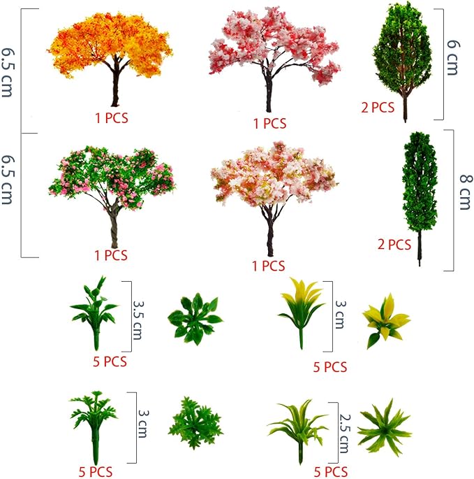 MOMOONNON 28 Pcs Miniature Fairy Garden Tree Plant Ornament, Mixed Model Trees 1-3 Inches, Miniature Dollhouse Pots Decor Moss Bonsai Micro Landscape DIY Craft Garden Ornament