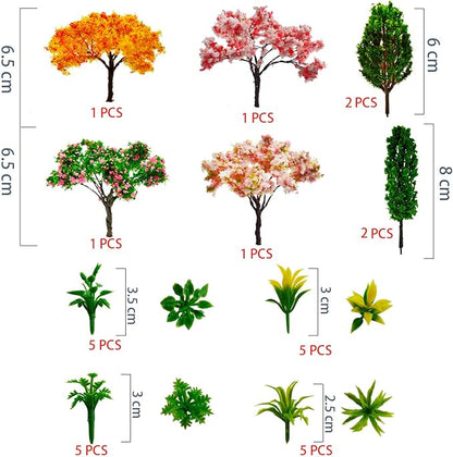 MOMOONNON 28 Pcs Miniature Fairy Garden Tree Plant Ornament, Mixed Model Trees 1-3 Inches, Miniature Dollhouse Pots Decor Moss Bonsai Micro Landscape DIY Craft Garden Ornament