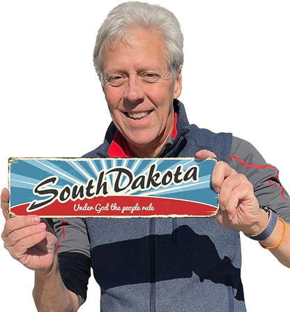 SmartSign 4 x 14 inch South Dakota State Vintage Metal Sign “Under God The People Rule”, 40 mil Rustproof Aluminum with Clear Overcoat, Retro Wall Décor, Multicolor, Made in USA