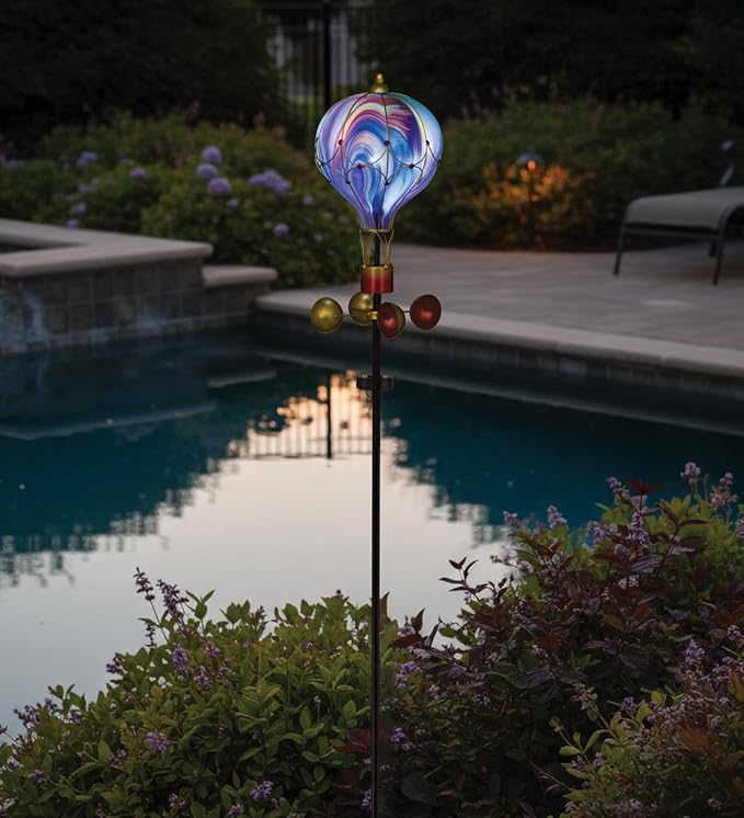 Regal Art & Gift Swirl Balloon Spinner, 62-Inch Solar Garden Stake - Metal Wind Spinner with Solar Light - Outdoor Kinetic Garden Sculpture for Yard Art, Patio & Lawn Décor - Purple