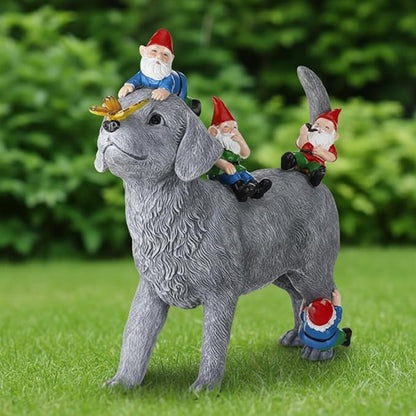 Chunful Dog and Gnome Garden Statues for Outside Decor with Butterfly Funny Yard Decorations Home Indoor Outdoor Patio Lawn Ornaments Housewarming Birthdays Gifts for Women Mom Grandma, 10.62 Inch
