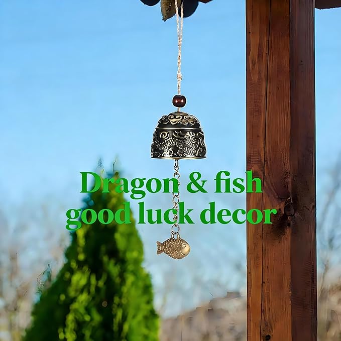 2pcs Vintage Style Feng Shui Wind Chimes - Handcrafted Metal Dragon Fish Decor for Patio & Home