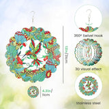 3D Hummingbird Wind Spinner Outdoor Garden Decor, 12 Inch, Stainless Steel Metal Hanging Sculpture for Patio Yard