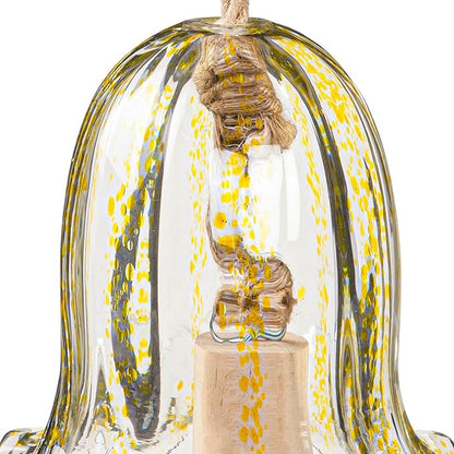 Evergreen Colorful Art Glass Bell Wind Chime | Yellow| Solid Wood Striker | Natural Deep Tone | 7 Inches Tall | Beautiful Gift for Patio, Garden, Outdoor Home décor