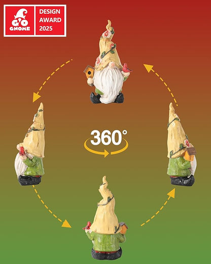 GoGnome Hand-Painted Resin Garden Gnome with Cardinal Figurine - 6.5" Summer and Spring Decorations for Home Decor and Yard - Gnome Gifts for All Ages (Yellow)