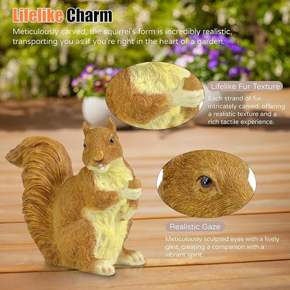 Brown Squirrel Statue with Acorn – Hand-Painted Polyresin Garden Figurine for Lawn & Patio – Small Nature-Inspired Outdoor Décor