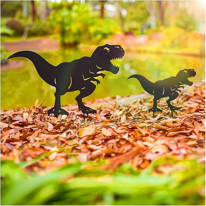 Dinosaur Metal Garden Stakes Decorative Dinosaur Gifts for Adults/Men/Women,Black Silhouette Statues for Yard Art,Outdoor Decor,Outside,Patio,Lawn Ornaments,Garden Decorations