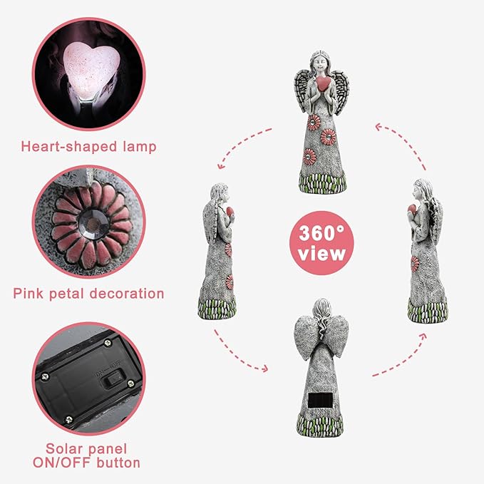 Rezpuao Solar Angel Statue - Garden Sculpture with Resin Decor for Patio, Lawn, Yard, Porch - Housewarming Gift, 10.03"