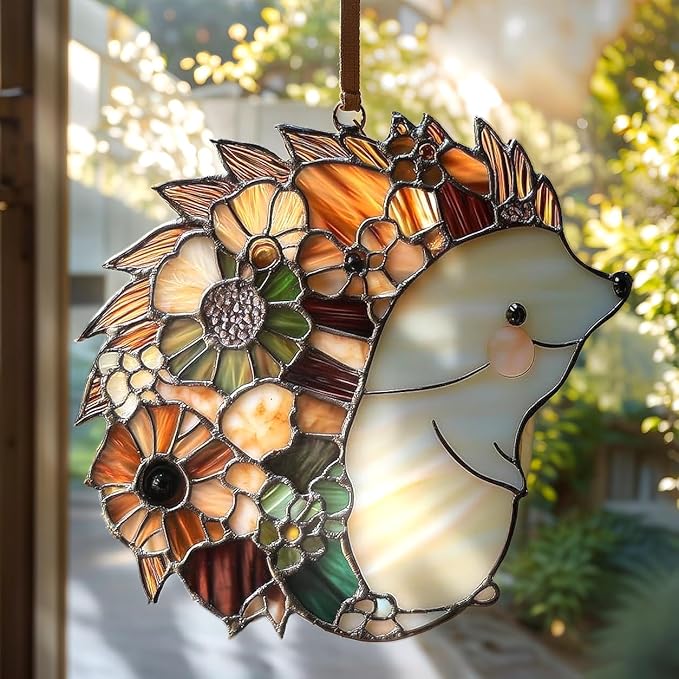 Hedgehog Acrylic Suncatcher, Boho Suncatchers for Window Hanging Ornament, Woodland Animal Art Garden Decor for Hedgehog Lover, Gifts for Mother's Day, Mom, Grandma, Wife, Women, Nana